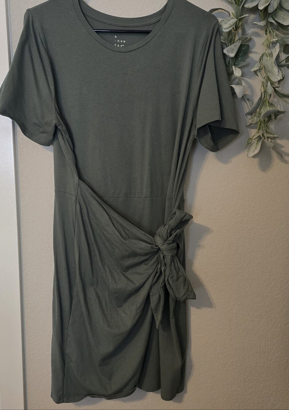 Sage Green Knot-Waist T-Shirt Dress